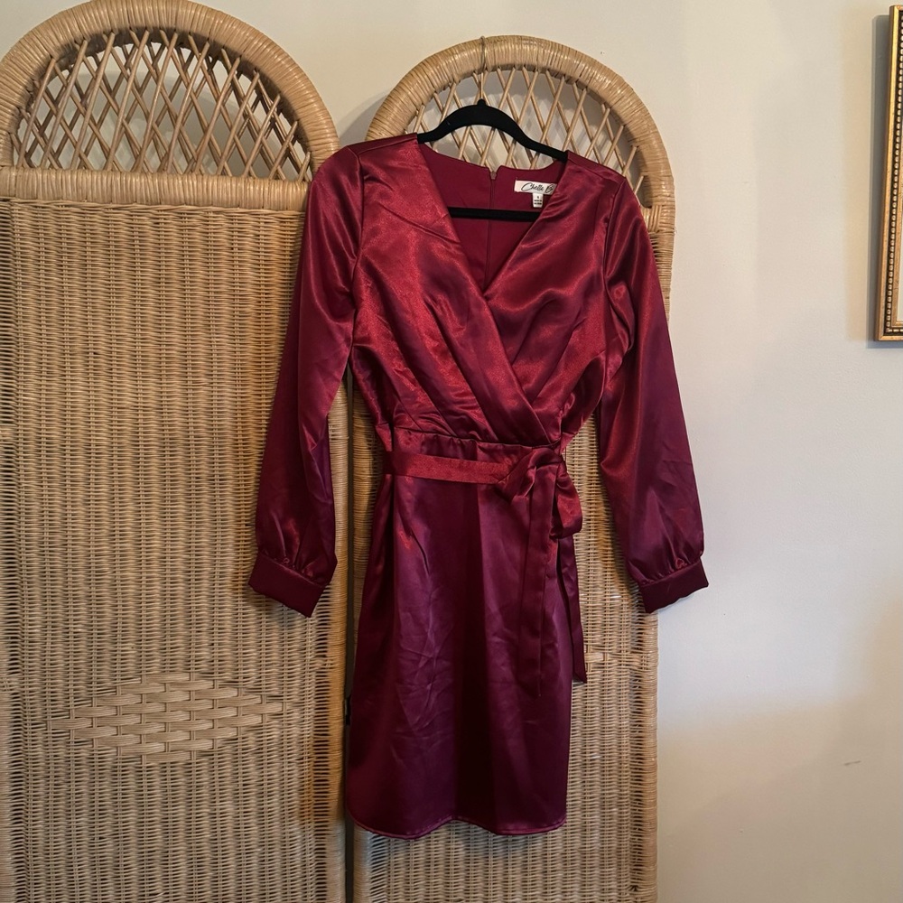 Chetta B Deep Red Satin Wrap Dress